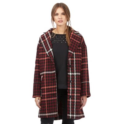 H! by Henry Holland Dark red dogtooth checked print coat
